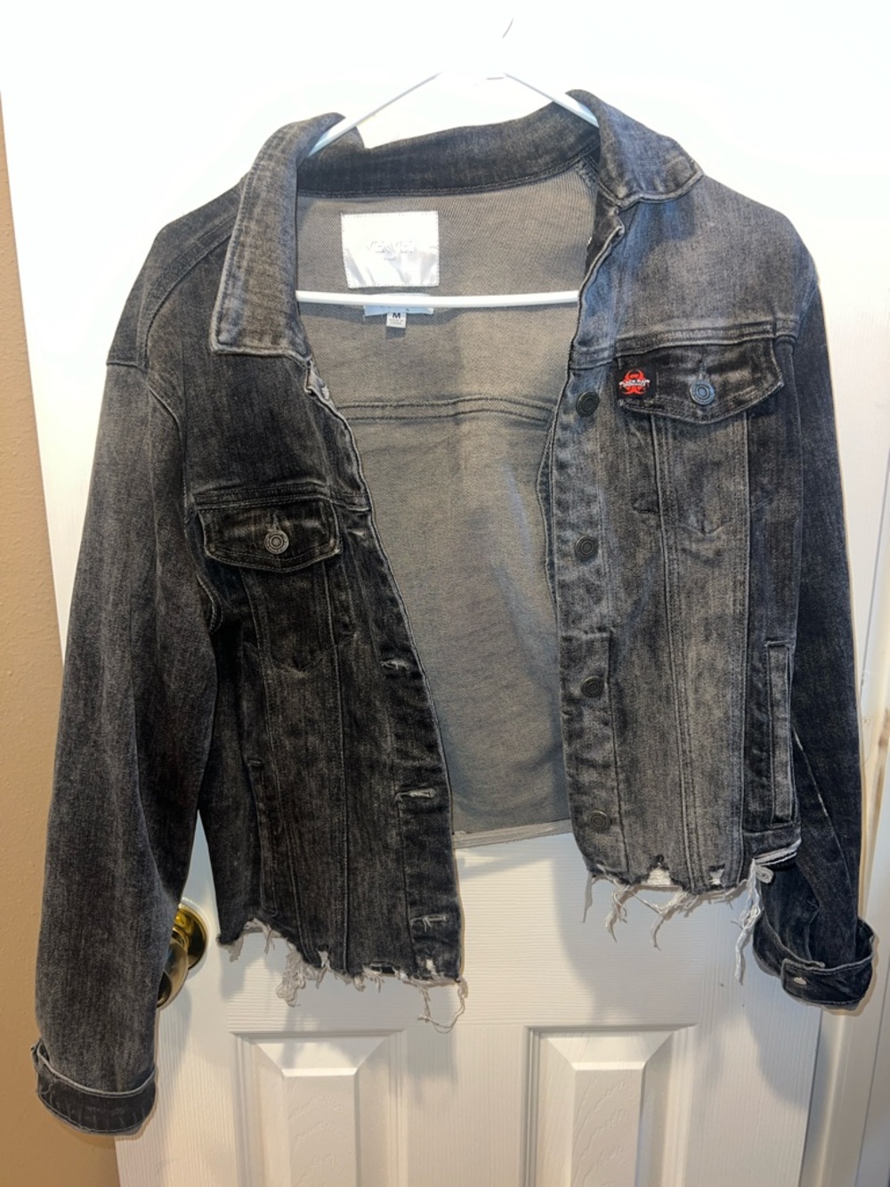 Women's Distressed Black Denim Jacket - Vervet